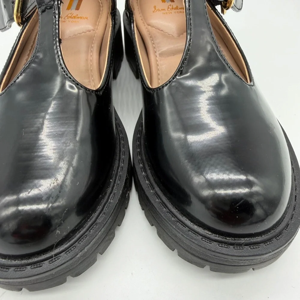 Sam Edelman Kids Black Patent T-Strap Mary Jane Lug Sole Shoes US 12M